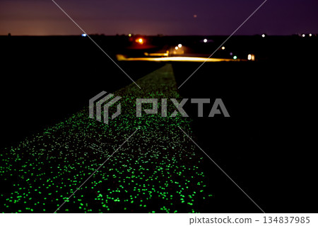 A section glow-in-the-dark concrete sidewalk along Nathan's Miles Glow Trail in Vinton, Iowa, USA A section glow-in-the-dark concrete sidewalk along Nathan's Miles Glow Trail in Vinton, Iowa, USA 134837985