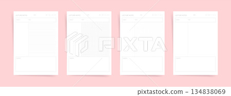 Lecture Notes Planner Pages Template with Lined Grid and Dot Sections Minimal Study Notebook Layout for School University Printable Vector 134838069