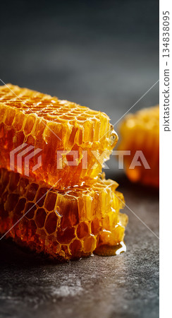 原蜜、蜂巢、深色背景 134838095