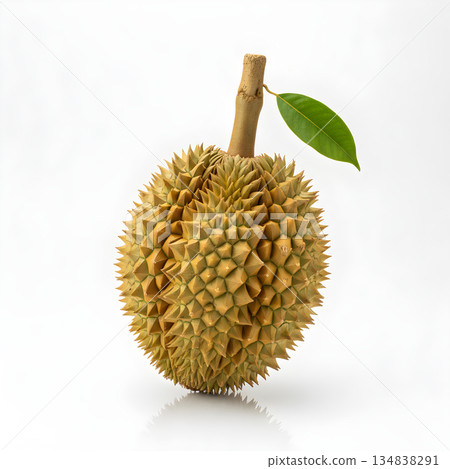 Durian Fruit Whole Front View with Leaf 134838291