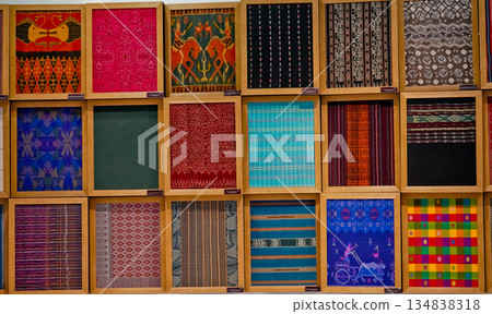 beautiful colorful pictures of typical Indonesian woven cloth as decoration beautiful colorful pictures of typical Indonesian woven cloth as decoration 134838318