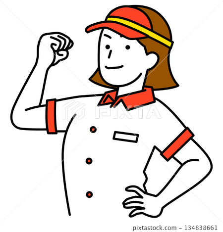A reliable female employee at a fast food restaurant 134838661