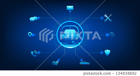 Artificial Intelligence Service Robot Concept, AI Customer Support Automation, Smart Virtual Assistant Connecting User Interaction, Intelligent Service System, Business and Customer Experience 134838692