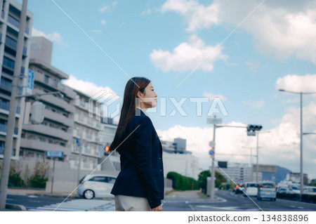 Japanese female university student thinking about job hunting Japanese female university student thinking about job hunting 134838896