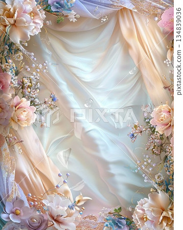 花卉系列 | 閃亮的象牙色花朵和羽毛構成的浪漫背景 134839036