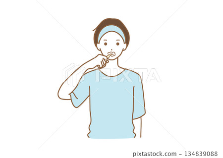 Men brushing their teeth Men brushing their teeth 134839088