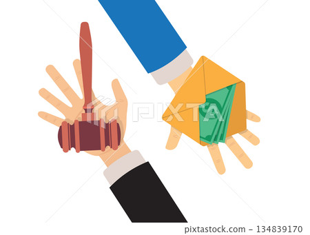 Hand of corrupt officials making criminal deal to make court decision stock illustration 134839170