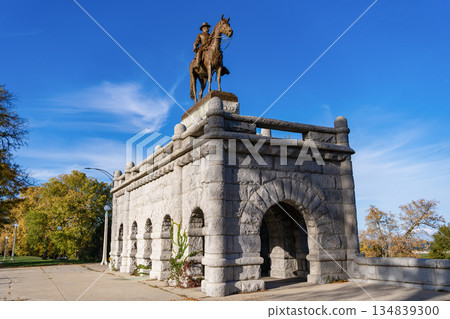 Ulysses S Grant Monument. Presidential memorial in Chicago. Lincoln Park historical memorial. Monument of Ulysses S Grant. Historic architecture monument. Architectural memorial 134839300