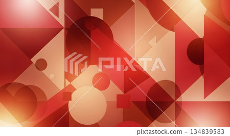 Abstract Geometric Pattern With Overlapping Circles Squares And Triangles Using Reds Oranges And Whites With Soft Focus Background 134839583
