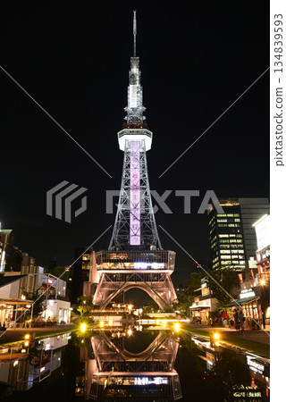 Chubu Electric Power MIRAI TOWER (Nagoya TV Tower) night view and reflection 2 134839593