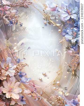 花卉系列 | 夢幻般的背景，花朵和織物交織，閃耀著珍珠的光芒 134839607