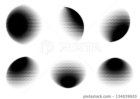 Abstract 3D Halftone Dotted Sphere and Ellipse Set. Vector illustration Abstract 3D Halftone Dotted Sphere and Ellipse Set. Vector illustration 134839920