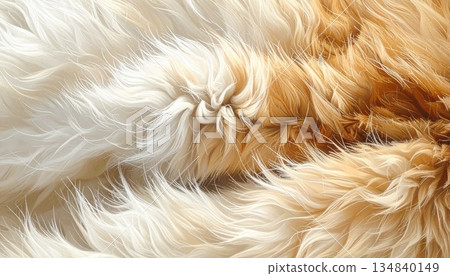 animal fur texture background with soft flowing strands, warm natural tones, and rich detail, representing luxury textile, cozy comfort, tactile surface, natural material, and premium design aesthetic 134840149