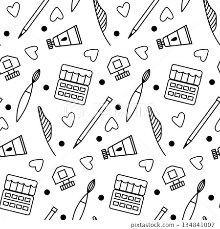 Seamless pattern with art supplies. Doodle art supplies pattern. Seamless pattern with art supplies. Doodle art supplies pattern. 134841007