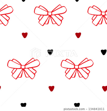 Red bows and hearts seamless pattern. Saint Valentines pattern. Love seamless pattern. Red bows and hearts seamless pattern. Saint Valentines pattern. Love seamless pattern. 134841011
