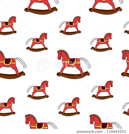 Retro red horse toy seamless pattern. 2026 seamless pattern. Christmas ornament. Perfect for wrapping. Retro red horse toy seamless pattern. 2026 seamless pattern. Christmas ornament. Perfect for wrapping. 134841015
