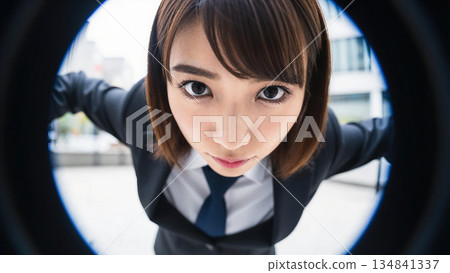 女商人透過門縫窺視 | 犯罪預防、巡視、安防影像素材 魚眼鏡頭 女商人透過門縫窺視 | 犯罪預防、巡視、安防影像素材 魚眼鏡頭 134841337