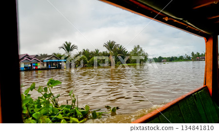 beautiful view of floating village, Banjarmasin, South Kalimantan, Indonesia 134841810