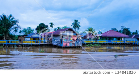 beautiful view of floating village, Banjarmasin, South Kalimantan, Indonesia 134841820