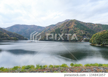 當樹葉變紅時，丹澤湖的景色也變得迷人。 134841857