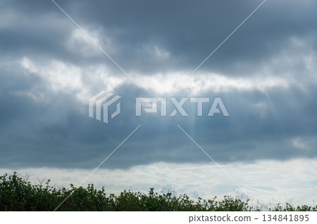 Autumn sky: Rays of light pouring through the gaps in the clouds 02 Autumn sky: Rays of light pouring through the gaps in the clouds 02 134841895