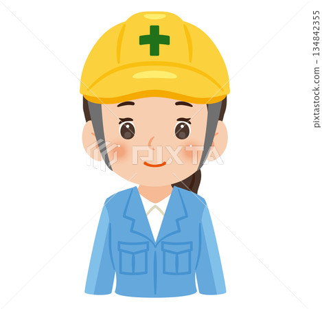 身穿工作服、頭戴頭盔的男子插圖，上半身 134842355