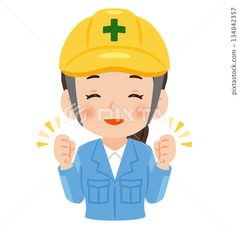 Smiling woman wearing work clothes and a helmet Upper body illustration 134842357