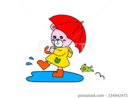 A bear holding an umbrella and wearing rain boots A bear holding an umbrella and wearing rain boots 134842471