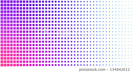 Neon pixel gradient bg. Blue, pink and purple gradient background. Abstract digital pattern with square elements grid. Vibrant cyber futuristic texture. Modern vector illustration 134842612