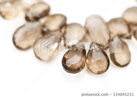 煙晶天然石材水滴形切割棕色寶石材料 134843231