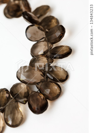 煙晶天然石材水滴形切割棕色寶石材料 134843233