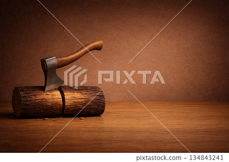 圖中一棵樹和一把斧頭象徵決策和變革。 134843241