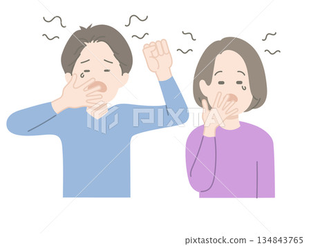 Illustration of a man and woman with a sleepy expression Illustration of a man and woman with a sleepy expression 134843765