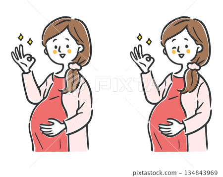 Pregnant woman making an OK sign Vector 134843969