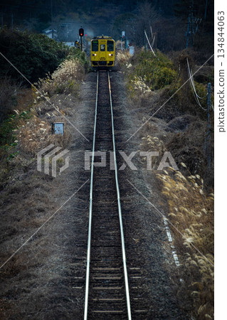 Straight tracks from a local train station 134844063