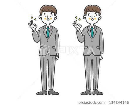 Male office worker making an OK sign, whole body, vector 134844146