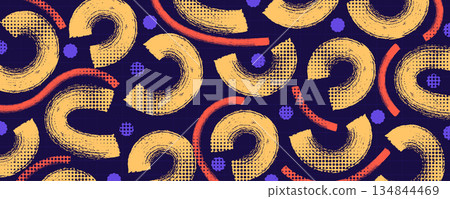 Abstract Pop Art Background with Grunge Half Circle Brush Shapes and Dotted Pattern. Colorful Background Designs Suitable for Posters, Banners, Branding, Wallpapers, and Creative Layouts Abstract Pop Art Background with Grunge Half Circle Brush Shapes and Dotted Pattern. Colorful Background Designs Suitable for Posters, Banners, Branding, Wallpapers, and Creative Layouts 134844469
