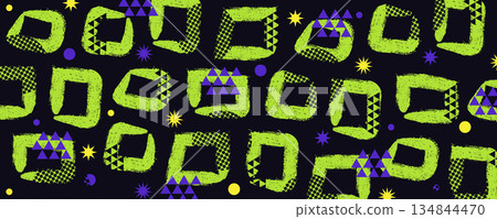 Abstract Playful Background with Green Square Shapes in Grunge Brush Style. Retro Pop Art Background Designs Suitable for Posters, Banners, Branding, Wallpapers, and Creative Layouts 134844470