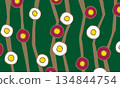 Red and white camellia on a green background with main lines 134844754