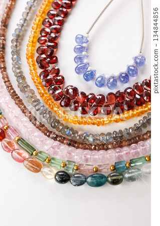 Natural stone beads, assorted, colorful, gemstone material, handmade, background material 134844856