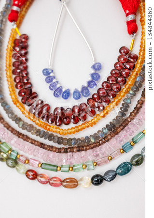 Natural stone beads, assorted, colorful, gemstone material, handmade, background material 134844860