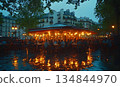 Parisian Cafe Scene Under a Night Sky After a Rainstorm 134844970
