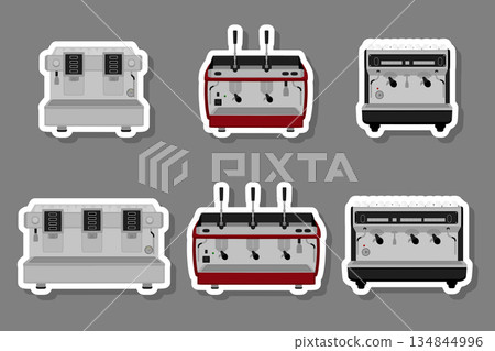 Illustration on theme big colored set different types coffee machine Illustration on theme big colored set different types coffee machine 134844996