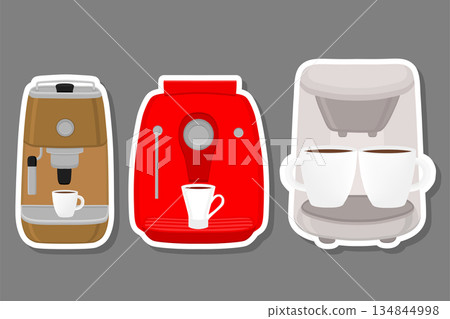 Illustration on theme big colored set different types coffee machine Illustration on theme big colored set different types coffee machine 134844998