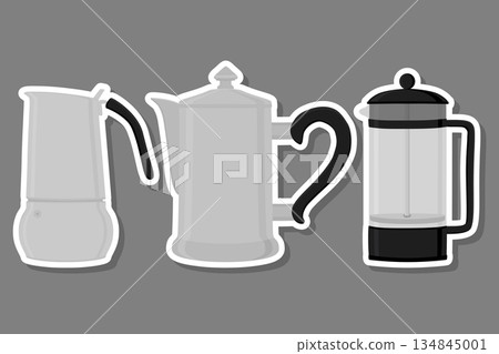 Illustration on theme big colored set different types coffee pots Illustration on theme big colored set different types coffee pots 134845001