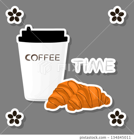 Vector illustration logo for white ceramic cup of hot coffee 134845011