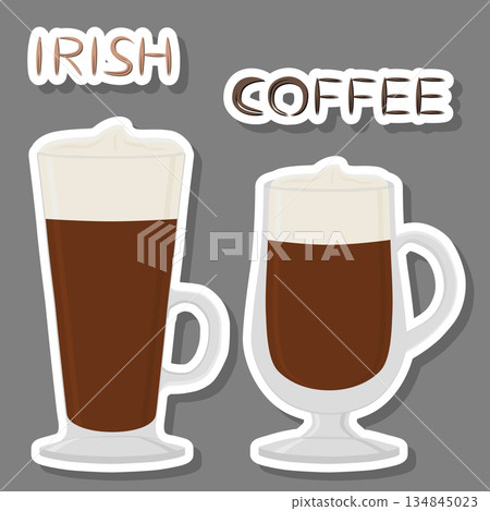 Illustration on theme for cream cocktail Irish coffee in glass cup with foam 134845023
