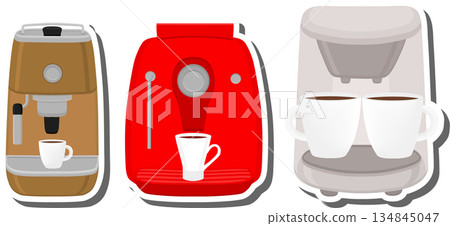 big colored set different types coffee machine 134845047