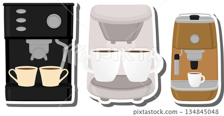 big colored set different types coffee machine 134845048