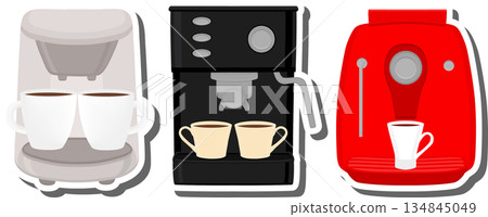 big colored set different types coffee machine big colored set different types coffee machine 134845049